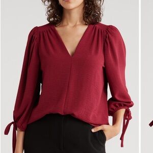 Renee C. Deep Red V-Neck Blouse